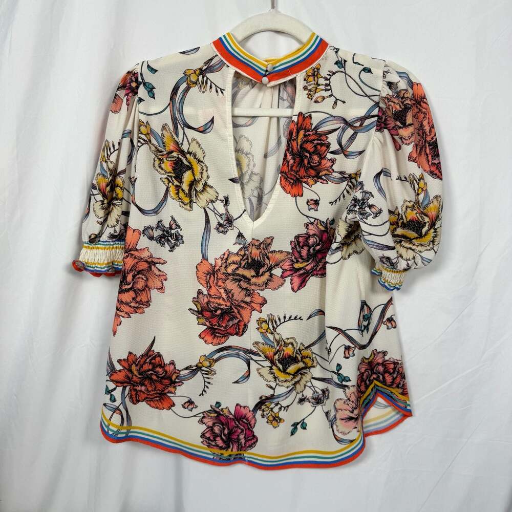 Flying Tomato Floral High Neck Keyhole Back Puff Sleeve Blouse - Picture 5 of 9